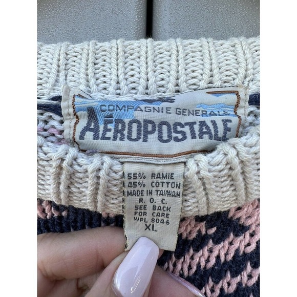 Compagnie Generale Aeropostale Vintage Nordic Pattern Cotton Grandpa Sweater L - Picture 5 of 7